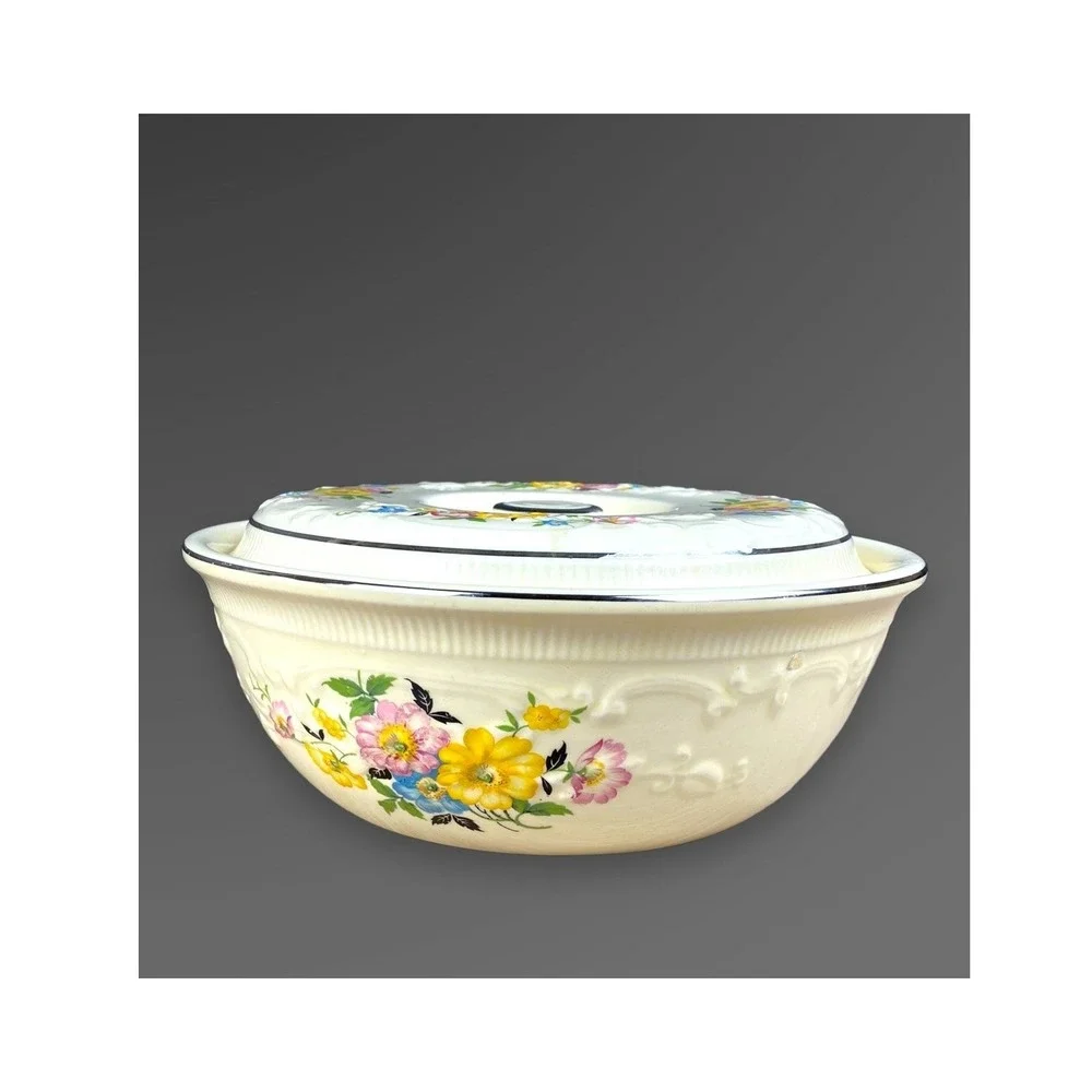 Homer Laughlin‎ Virginia Rose Style Covered Casserole Plate Floral Vintage READ